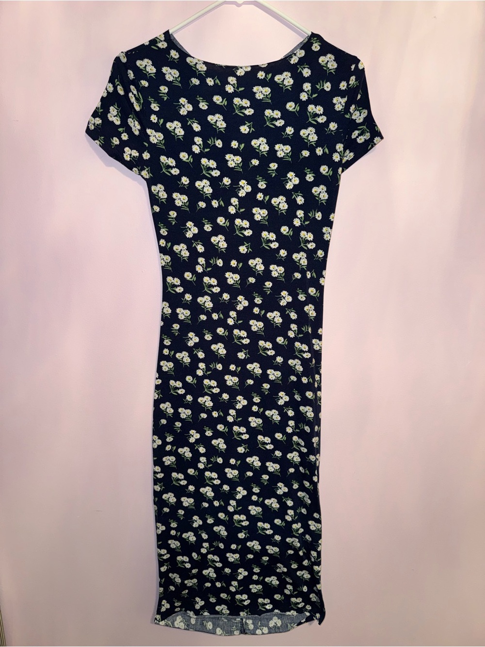 SHEIN Floral Navy Short-Sleeve Midi Dress